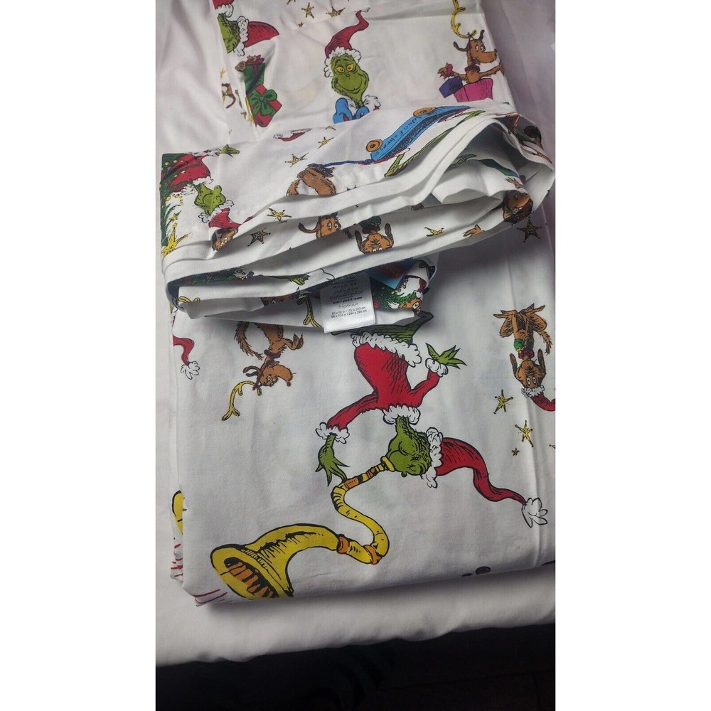 Pottery Barn ~Dr. Seuss's The Grinch & Max Organic Sheet Set Queen - Picture 4 of 6